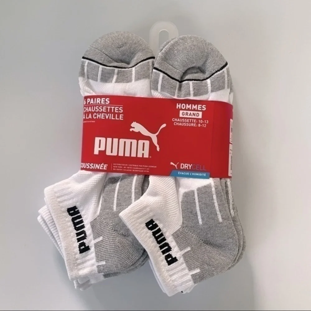 Puma men’s quarter crew socks 6 pack size 8-12 white gray black